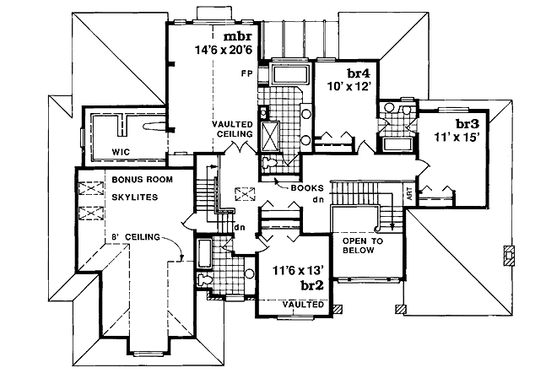 Floor Plan - Upper Floor for European House Plan #47-319 - 4 bed, 4.5 bath