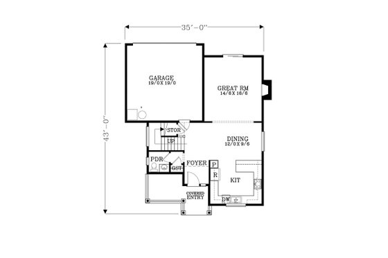 Floor Plan - Main Floor for Craftsman House Plan #53-482 - 4 bed, 2.5 bath