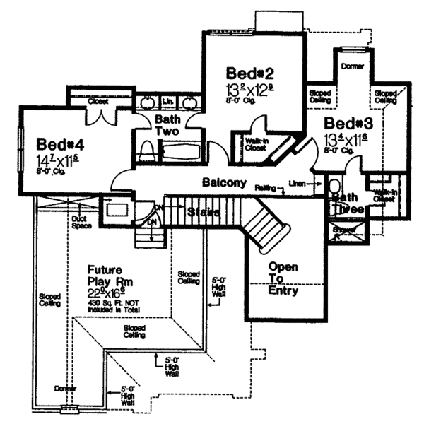 Architectural House Design - Traditional Floor Plan - Upper Floor Plan #310-1232