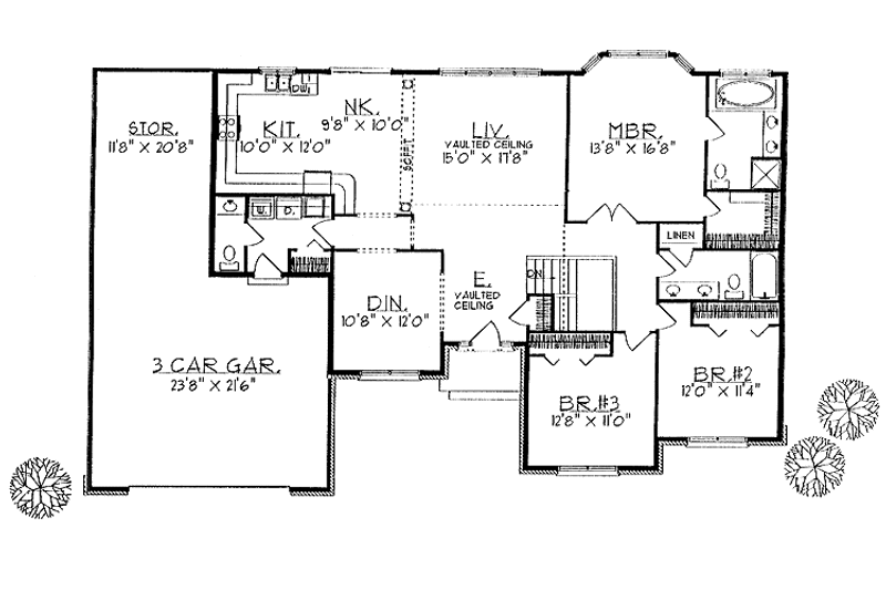 House Plan Design - Floor Plan - Main Floor for Ranch House Plan #70-1301 - 3 bed, 2.5 bath