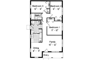 Floor Plan - Main Floor for Ranch House Plan #417-102 - 3 bed, 1 bath