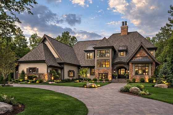 Exterior - Front Elevation 1 for European House Plan #928-180 - 3 bed, 3.5 bath