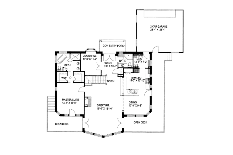 House Blueprint - Floor Plan - Main Floor for Ranch House Plan #117-838 - 2 bed, 3 bath
