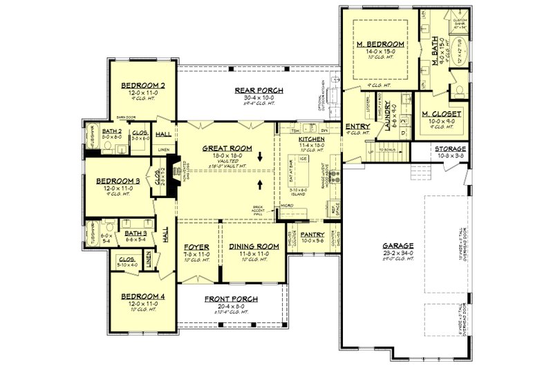 House Design - Floor Plan - Main Floor for Farmhouse House Plan #430-351 - 4 bed, 3 bath