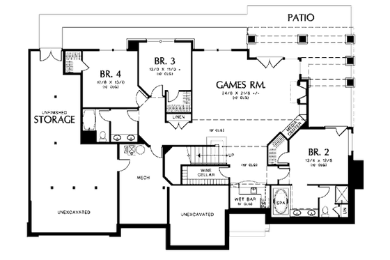 Floor Plan - Lower Floor for European House Plan #48-427 - 4 bed, 3.5 bath