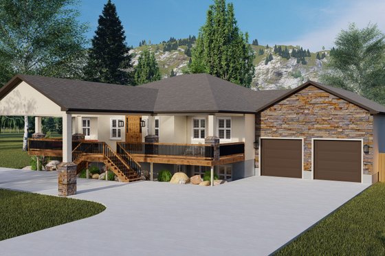 Exterior - Covered Porch for Ranch House Plan #1060-21 - 5 bed, 4 bath