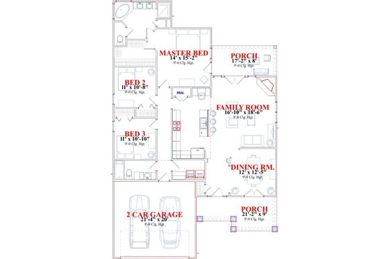 Floor Plan - Main Floor for Cottage House Plan #63-134 - 3 bed, 2 bath