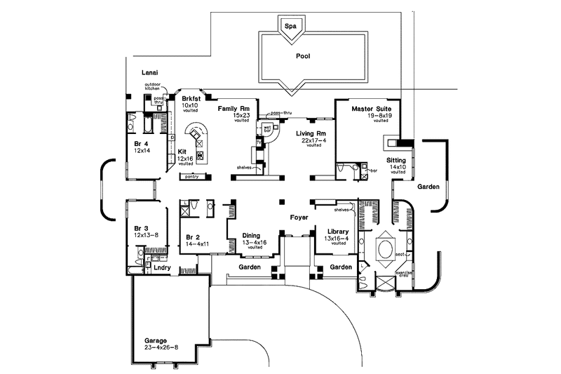 Home Plan - Floor Plan - Main Floor for Mediterranean House Plan #320-955 - 4 bed, 4.5 bath