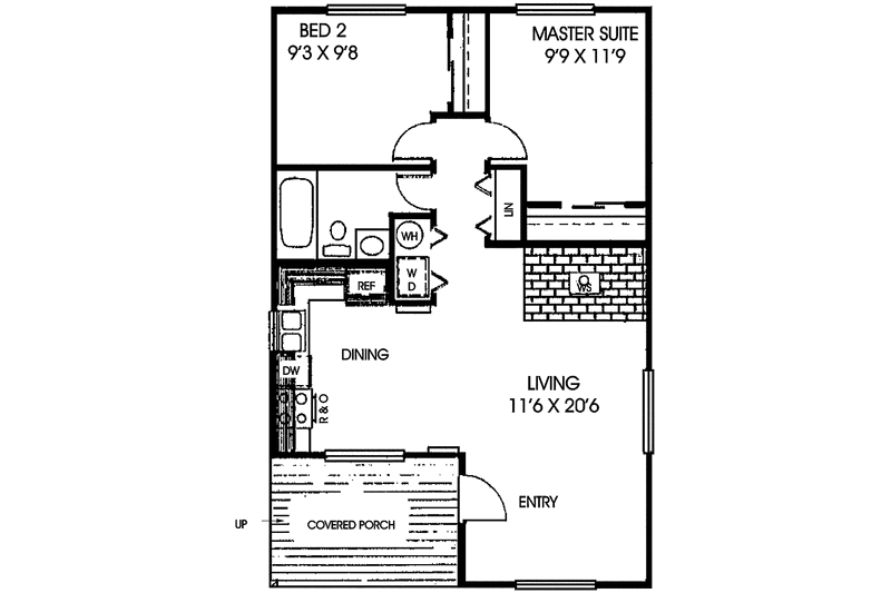Home Plan - Floor Plan - Main Floor for Country House Plan #60-660 - 2 bed, 1 bath