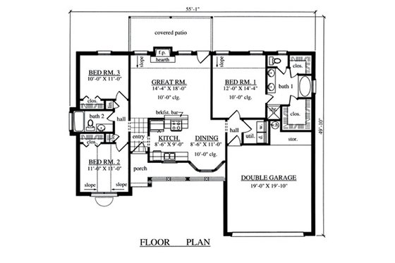 Floor Plan - Main Floor for Country House Plan #42-390 - 3 bed, 2 bath