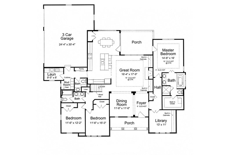 House Blueprint - Floor Plan - Main Floor for Craftsman House Plan #46-838 - 3 bed, 2.5 bath