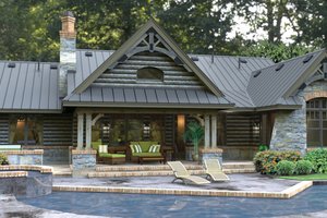Exterior - Rear Elevation 1 for Bungalow House Plan #120-245 - 3 bed, 2.5 bath