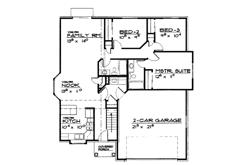 Home Plan - Floor Plan - Main Floor for Ranch House Plan #308-261 - 3 bed, 2 bath