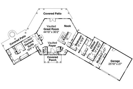 Floor Plan - Main Floor for Craftsman House Plan #124-731 - 3 bed, 2.5 bath