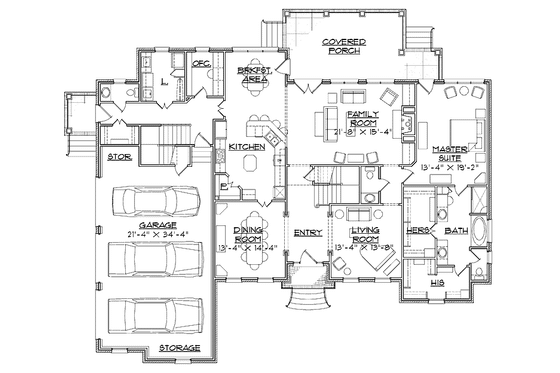 Floor Plan - Main Floor for Colonial House Plan #1054-18 - 5 bed, 3 bath