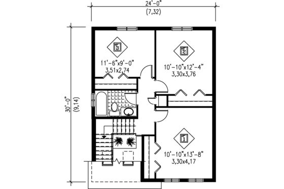 Floor Plan - Upper Floor for Traditional House Plan #25-2056 - 3 bed, 1.5 bath