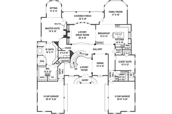 Floor Plan - Main Floor for European House Plan #119-423 - 6 bed, 6.5 bath