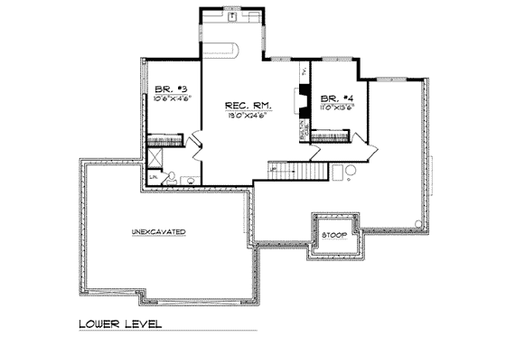 Floor Plan - Lower Floor for Traditional House Plan #70-773 - 4 bed, 3 bath