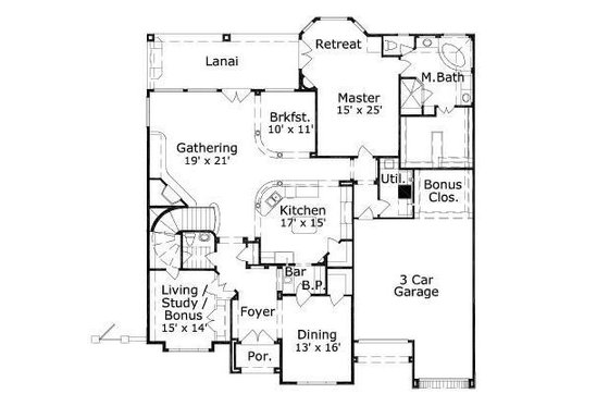 Floor Plan - Main Floor for European House Plan #411-442 - 4 bed, 3.5 bath
