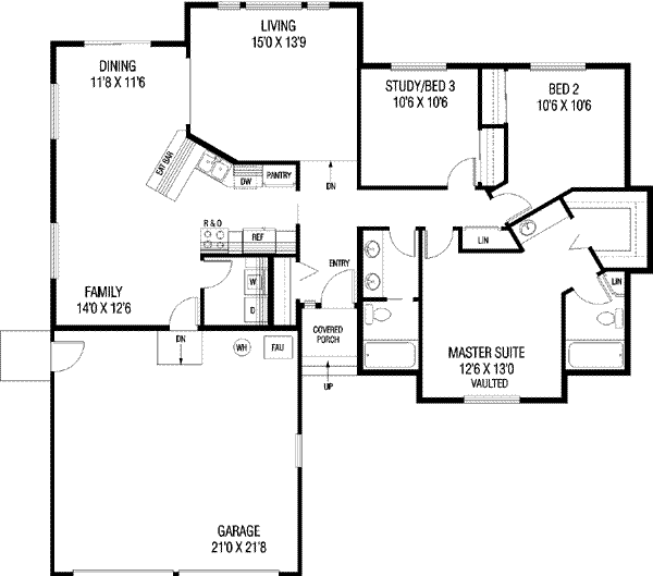 House Design - Ranch Floor Plan - Main Floor Plan #60-313