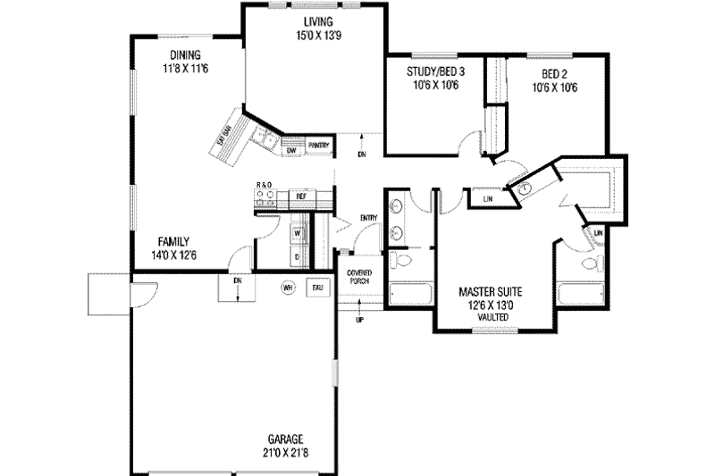 House Plan Design - Floor Plan - Main Floor for Ranch House Plan #60-313 - 3 bed, 2 bath