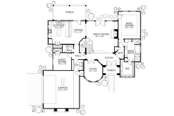 Floor Plan - Main Floor for European House Plan #80-168 - 4 bed, 3 bath