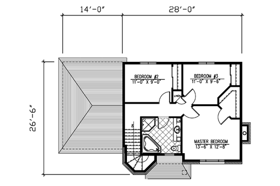 Floor Plan - Upper Floor for European House Plan #138-195 - 3 bed, 1.5 bath