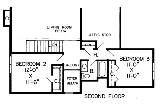 Floor Plan - Upper Floor for Traditional House Plan #312-254 - 3 bed, 2.5 bath