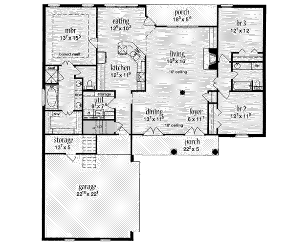 Home Plan - Southern Floor Plan - Main Floor Plan #36-430