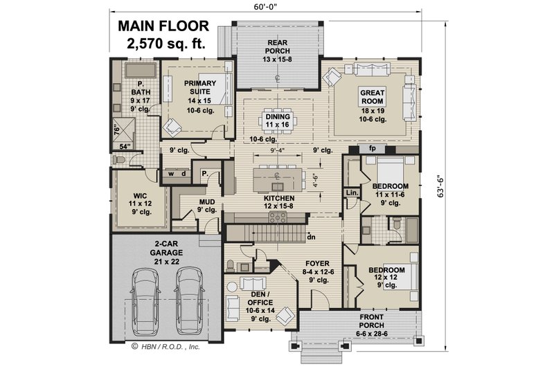 House Blueprint - Floor Plan - Main Floor for Ranch House Plan #51-1326 - 3 bed, 2.5 bath