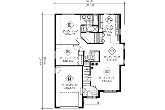 Floor Plan - Main Floor for Traditional House Plan #25-126 - 2 bed, 2 bath