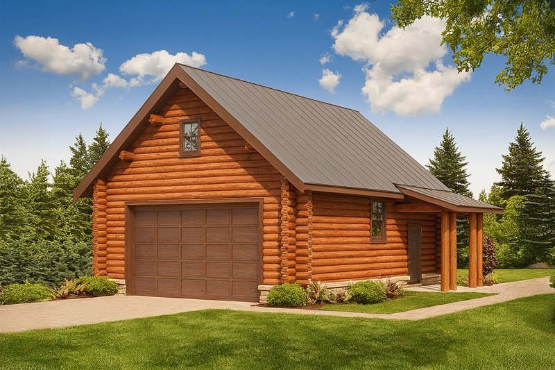 House Plan Design - Exterior - Front Elevation 5 for Log House Plan #124-390 - 1 bed, 1 bath