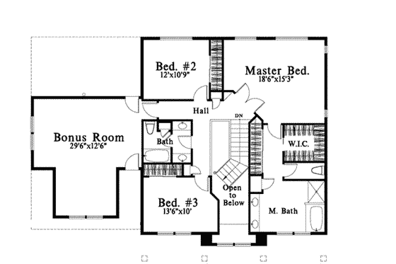 Floor Plan - Upper Floor for Traditional House Plan #78-143 - 3 bed, 2.5 bath