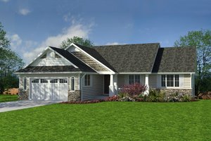 Home Plan - Craftsman style, Ranch Design, front elevation