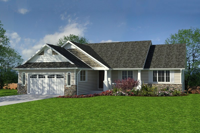 Home Plan - Craftsman style, Ranch Design, front elevation