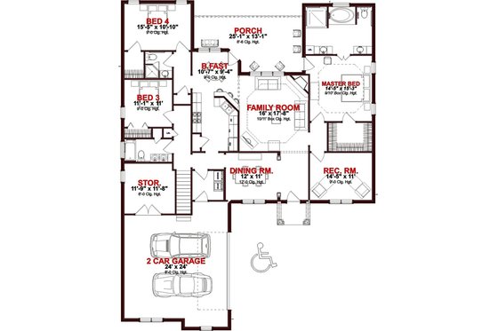 Floor Plan - Main Floor for European House Plan #63-277 - 4 bed, 4 bath