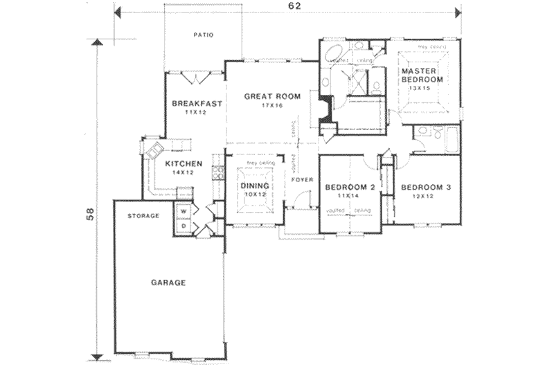 Dream House Plan - Floor Plan - Main Floor for European House Plan #129-146 - 3 bed, 2 bath