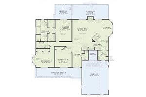 Country farmhouse plan 2100square feet 3 bedrooms and 2.5 bathrooms.
