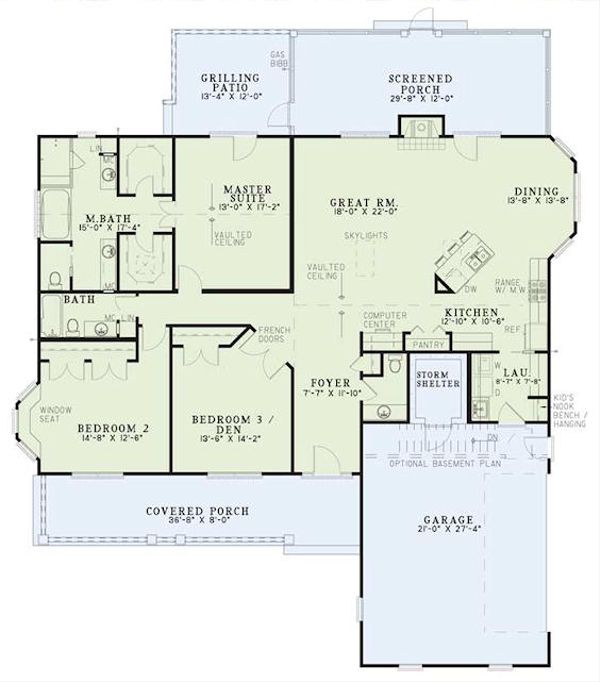 Country farmhouse plan 2100square feet 3 bedrooms and 2.5 bathrooms.
