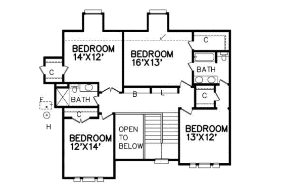 Floor Plan - Upper Floor for European House Plan #65-167 - 5 bed, 3.5 bath