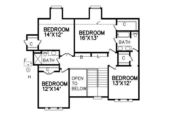 European Floor Plan - Upper Floor Plan #65-167