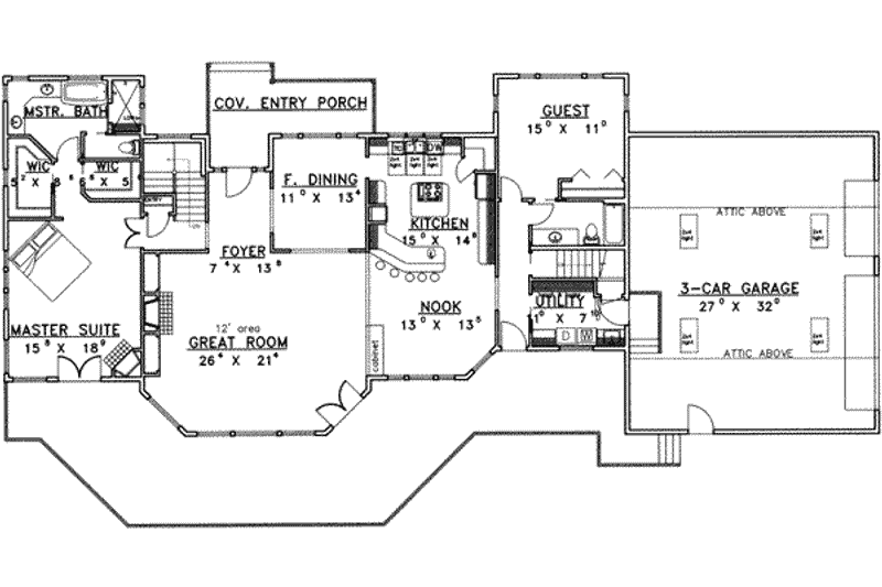 House Blueprint - Floor Plan - Main Floor for Bungalow House Plan #117-371 - 4 bed, 3 bath