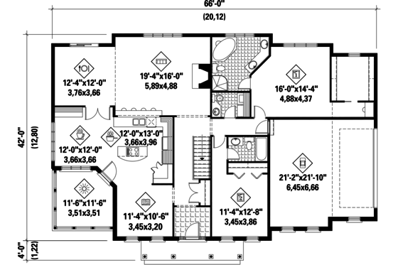 Floor Plan - Main Floor for Classical House Plan #25-4822 - 2 bed, 2 bath