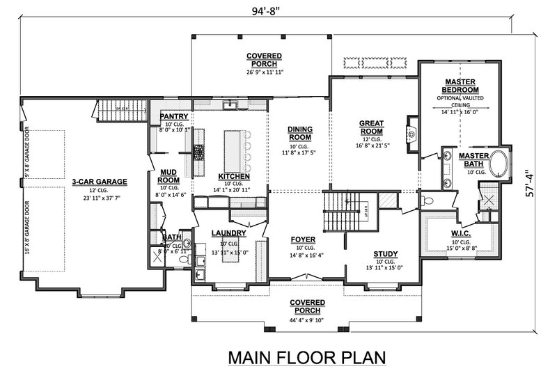 House Design - Floor Plan - Main Floor for Farmhouse House Plan #1089-3 - 4 bed, 4 bath