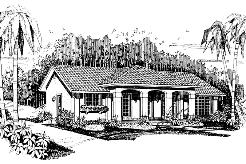 Home Plan - Exterior - Front Elevation 3 for Mediterranean House Plan #72-880 - 3 bed, 2 bath