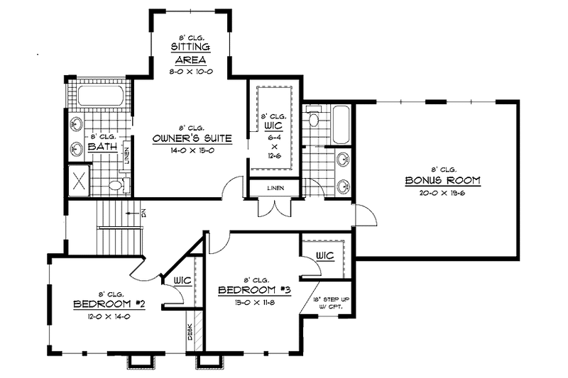 Dream House Plan - Floor Plan - Upper Floor for Prairie House Plan #51-621 - 3 bed, 3 bath