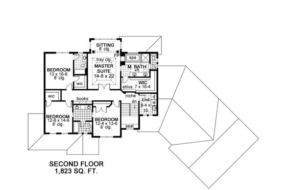 Floor Plan - Upper Floor for Craftsman House Plan #51-464 - 4 bed, 3.5 bath