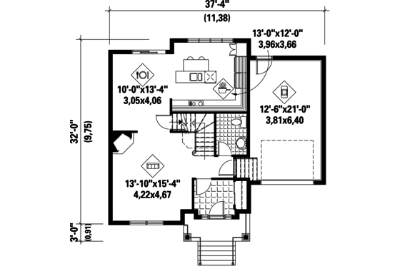 Floor Plan - Main Floor for Traditional House Plan #25-4489 - 3 bed, 1 bath