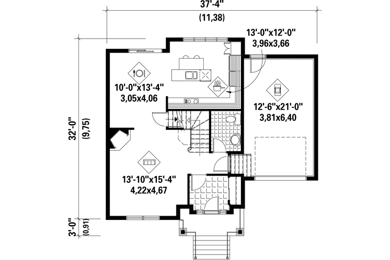 Dream House Plan - Floor Plan - Main Floor for Traditional House Plan #25-4489 - 3 bed, 1 bath
