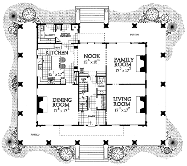 Architectural House Design - Southern Floor Plan - Main Floor Plan #72-981